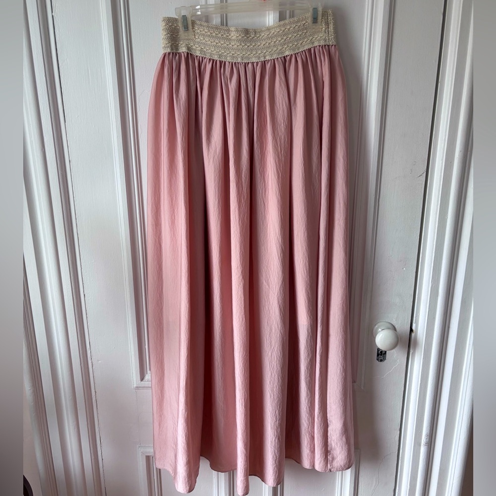 Tahari Pink Maxi Skirt with Cream Waistband